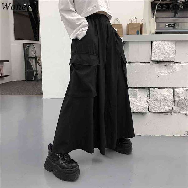 Pantaloni cargo coreani Harajuku Streetwear Donna Uomo Estate Hip Hop Harem Wide Vintage Kimono Giappone Pantaloni neri larghi 210915