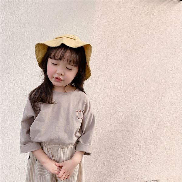 

spring cartoon loose long sleeve t shirts for girls korean style cotton casual tees 210508, Blue