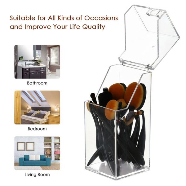 

clear acrylic dustproof makeup brush organizer cosmetic brushes eyebrow pencil storage holder with lid boxes & bins