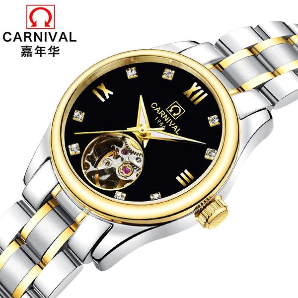 

wristwatches carnival women watches ladies automatic mechanical watch sapphire waterproof relogio feminino clock c8789l-3, Slivery;brown