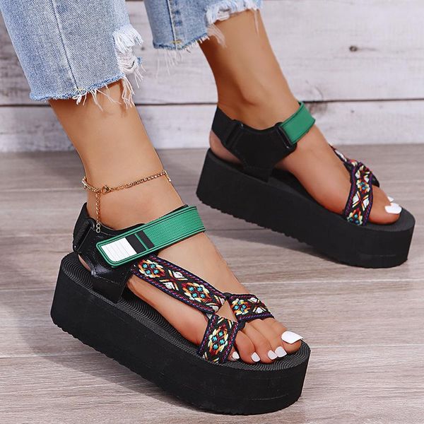 

sandals women's summer fashion thick bottom color matching beach shoes plus size european leisure and comfort, Black