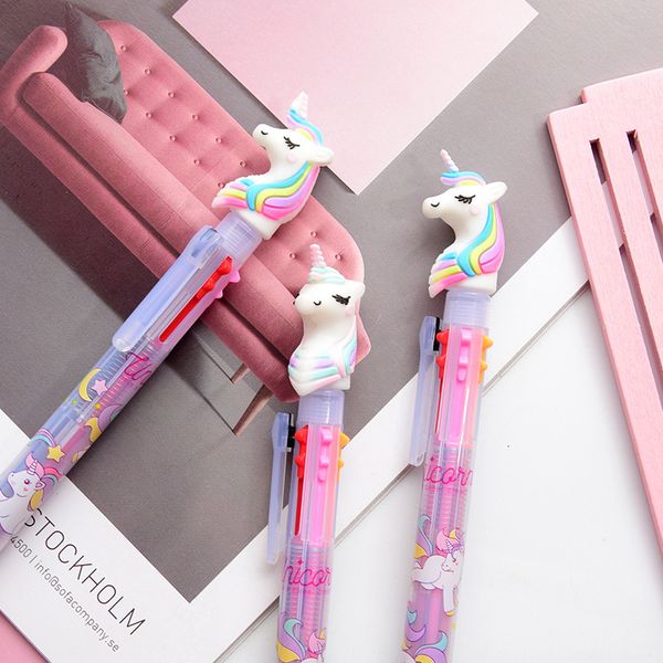 

pen 6-color ballpoint hand account korean stationery unicorn cute creative student multi color ink brush