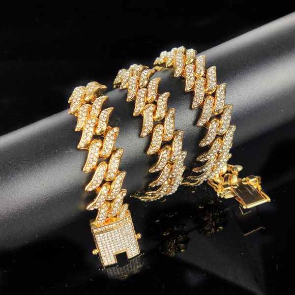 

miami rose gold cuban link pink rhinestone necklace chain full bling punk charm hiphop jewelry chains, Silver