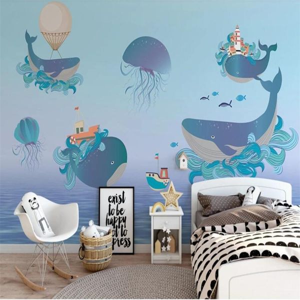 

wallpapers drop custom 3d wallpaper mural laser gradient ocean whale children's room background wall decoration painting
