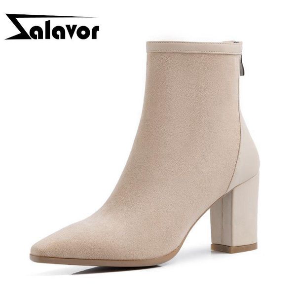

boots zalavor office ladies ankle zipper pointed toe high heels shoes autumn winter daily women footwear size 31-44, Black