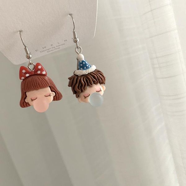 

dangle & chandelier 1pair korea kawaii funny drop earrings for women girl cute blowing bubbles boy earring couples gift fashion jewelry e790, Silver
