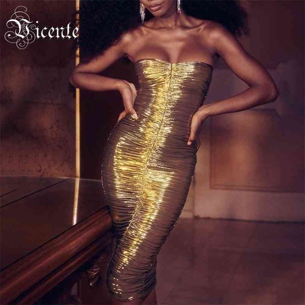 

trendy gold draped design strapless sleeveless celebrity party club midi dress 210520, Black;gray