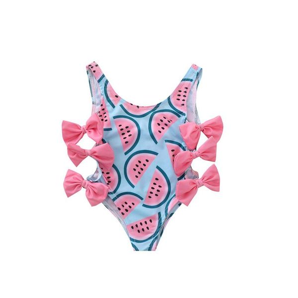 

jumpsuits wallarenear 0-4years toddler born one-piece swimsuit baby girl watermelon print u-shaped neck swimwear with bowknot, Blue