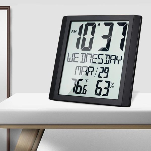 

digital clock temperature humidity calendar display desktable mute large typeface snooze mode alarm wall clocks desk &