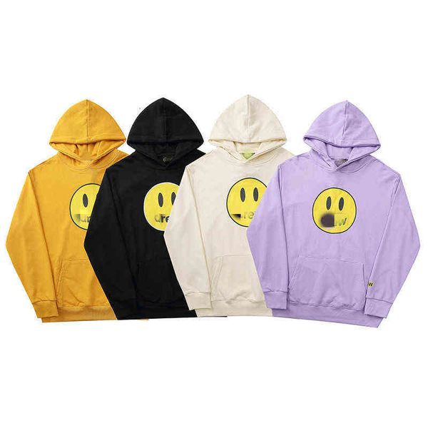 

bieber smiley face solid color hoodie men's loose large sweater, Black