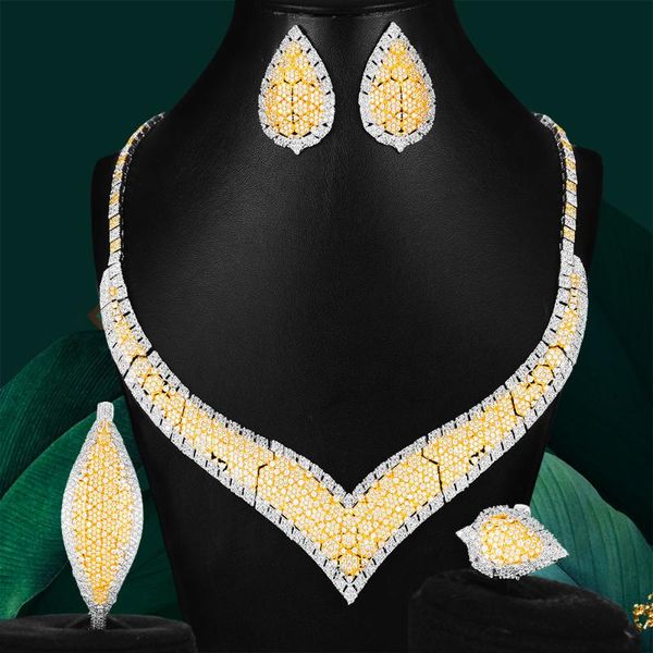 

earrings & necklace godki classic geometric 4pcs african jewelry sets for women wedding zirconia cz dubai bridal party set, Silver