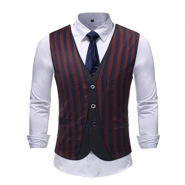 

fake two single-breasted summer fashion striped suit vest men men's business wedding mj111 5xl vests, Black;white