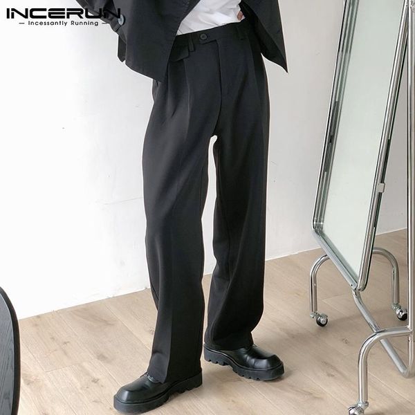 

men's pants men solid color joggers button loose fashion casual straight trousers 2021 streetwear leisure pantalones hombre incerun, Black
