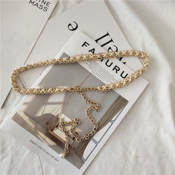

belt designer luxury quality women's waist chain decorative thin simple dress with metal pearl flower fashion small skirt, Black;brown