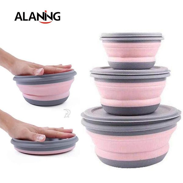 

dinnerware sets 3pcs folding bowl set outdoor travel children's lunch box bento gift collapsible