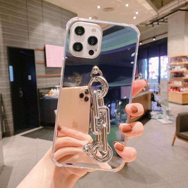 

card holders anti-drop xs max girlfriend makeup mirror chain is suitable for apple 12 mobile phone case iphone11pro, Brown;gray