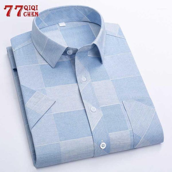 

men's casual shirts short sleeve business shirt men plaid print social dress male jersey 2021 streetwear chemise homme size 4xl1, White;black