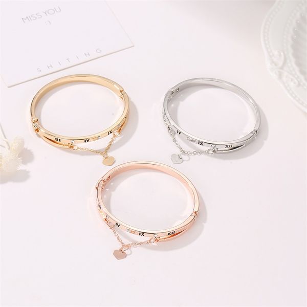 

rose gold stainless steel bracelets bangles female heart forever love brand charm bracelet for women famous jewelry, Black