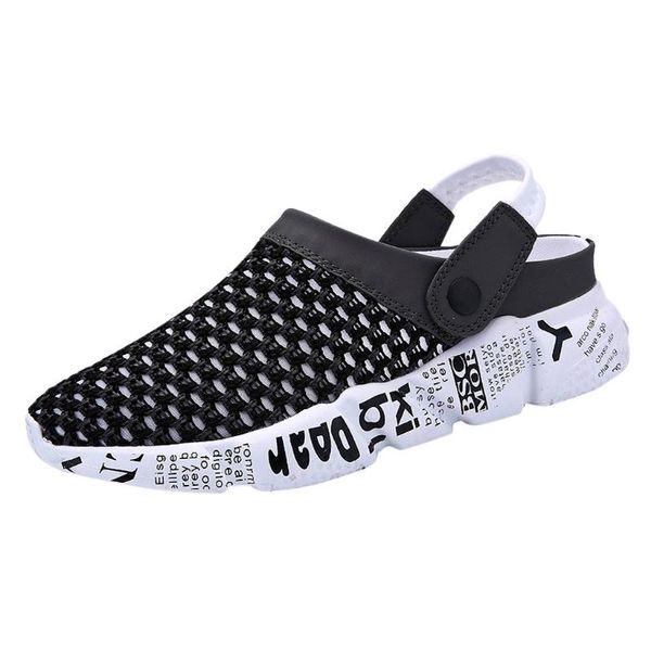 

sandals slip on mens outdoor leisure flat mesh breathable non-slip flip flops beach shoes round toe flats, Black