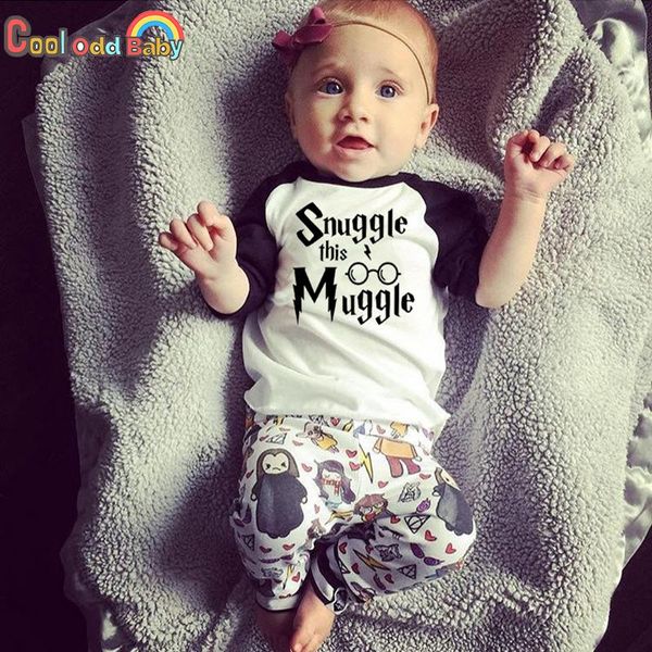 

clothing sets 2pcs born infant set long sleeve letter print cartoon pattern pants outfits autumn baby boys girls clothes suit, White