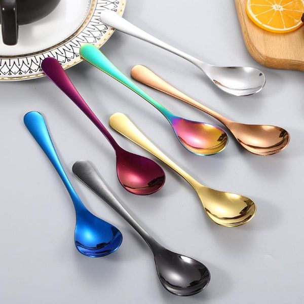 

spoons for home kitchen coffee dessert spoon tableware stainless steel round head colorful cutlery multi-purpose dinnerware