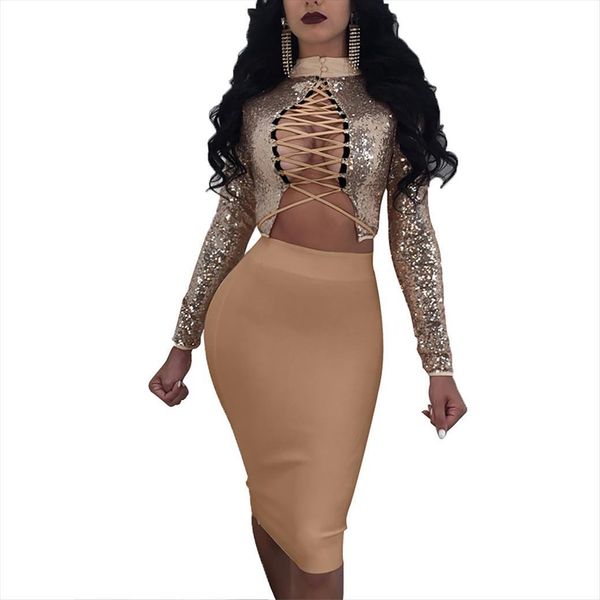 

europe and the united states womens tracksuits burst models autumn winter plus size sequins two piece nightclub long sleeve, Gray