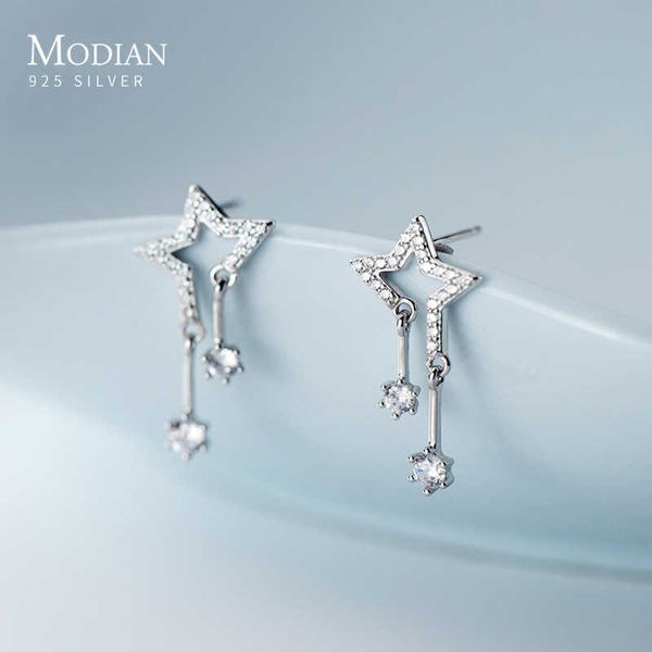 

luxury irregular stars ears 100% real 925 sterling silver clear cz sparkling swing stud earrings for women fine jewelry 210707, Golden;silver