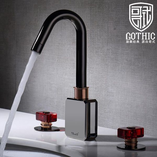 

bathroom sink faucets european style creative perfume series three-hole double-handle cold and water mixer tap basin faucet