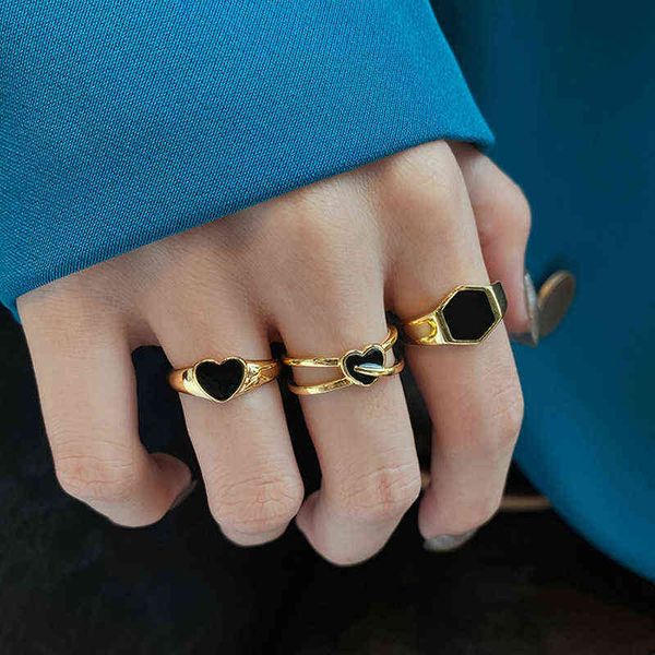 

todorova simple fashion korean vintage black heart rings for women open geometric index finger ring punk party jewelry gift g1125, Slivery;golden