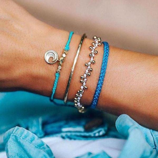 

charm bracelets diezi bohemia moon sky blue rope bracelet fashion ethnic party bangle sets 2021 summer beach boho gift, Golden;silver