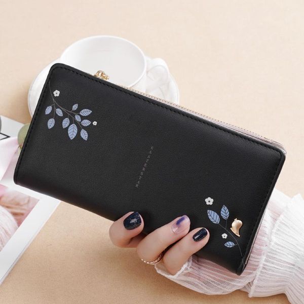 

wallets cross-border 2021 korean version of the women's wallet printed zipper clasp long hand bag, Red;black