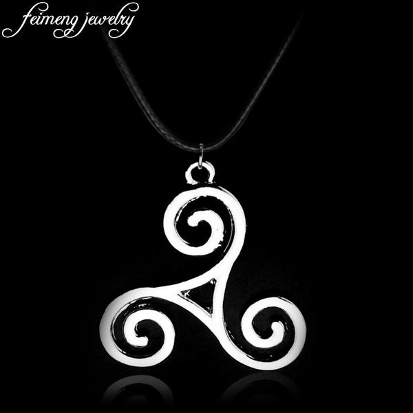 

pendant necklaces fashion style personality protagonist men necklace teen wolf simple a werewolf boy triskele jewelry leather rope chain, Silver