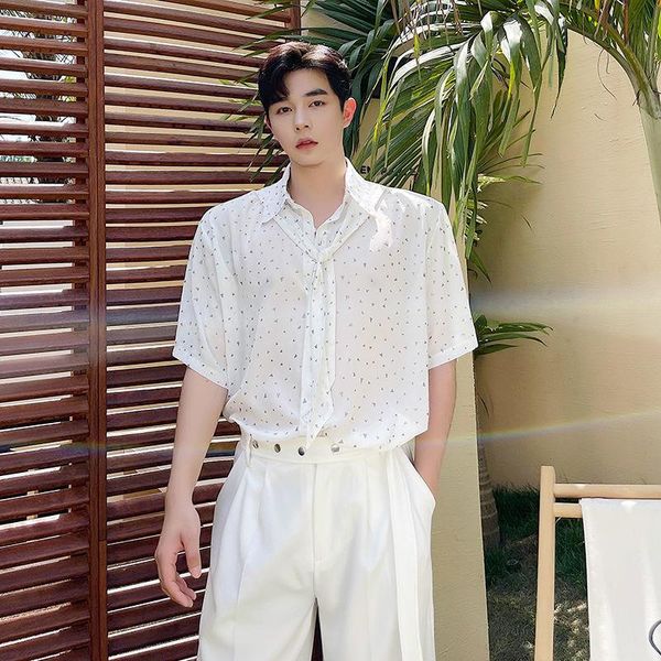 

men's casual shirts fashion fancy shirt for men camisa 2021 masculina trend brand tie design summer luxury white korean, White;black