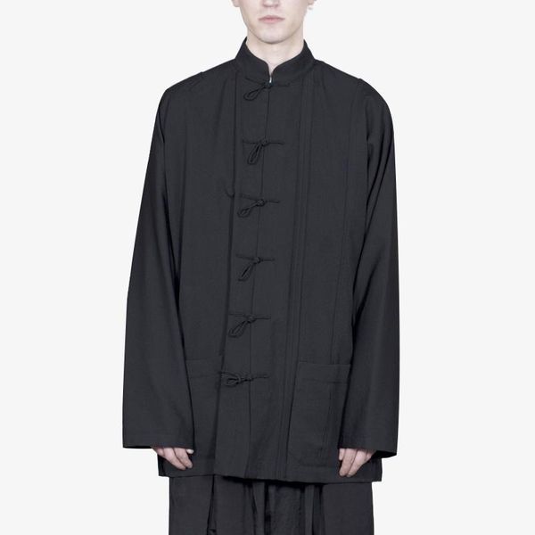 

xs-6xl 2021 men's clothing gd hair stylist fashion personality chinese wind buckle long sleeved shirt plus size costumes casual shirts, White;black