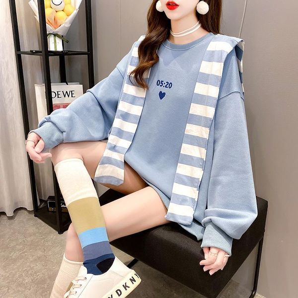 

women's blouses & shirts women t-shirts casual sweatshirt long sleeve oversize loose round neck embroidery 520 heart korean shawl kawai, White