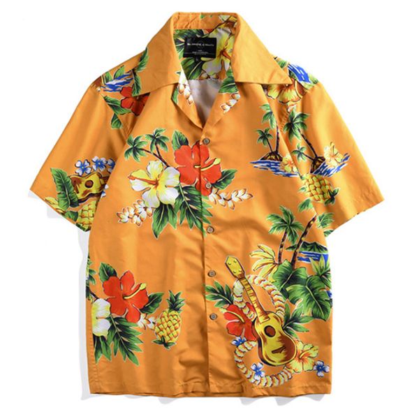 

new men's summer fashion casual hawaiian cotton shirt short-sleeved custom logo high quality, White;black