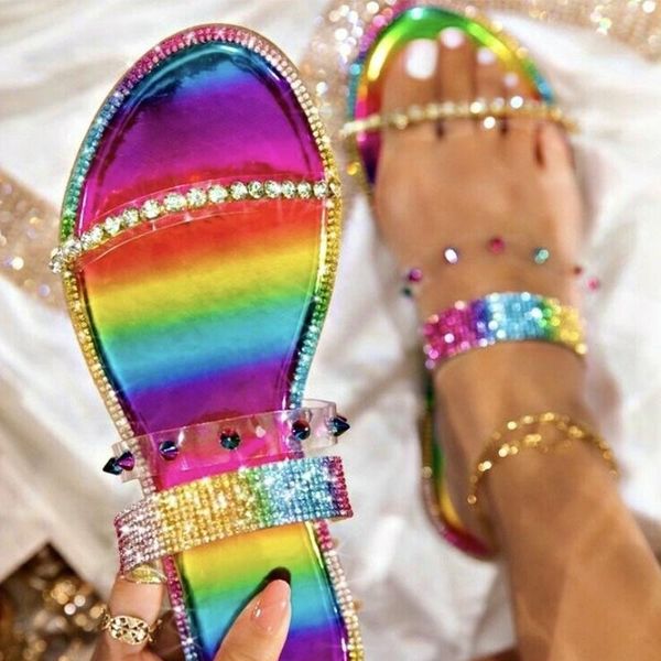 

plus size beach sandals female snakeskin shoes flats outdoor ladies fashion women slippers casual colorful crystal bling summer, Black
