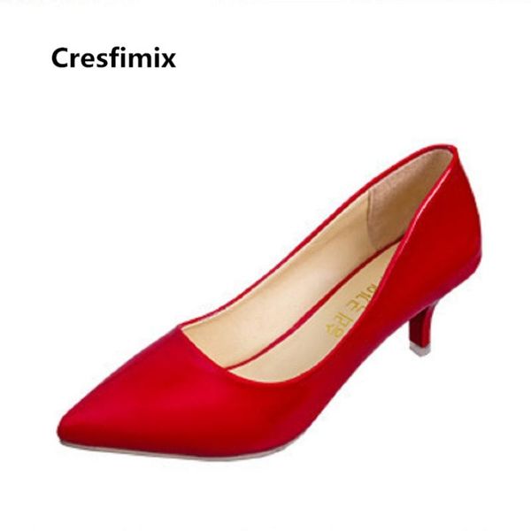 

cresfimix women fashion sweet red slip on high heel pumps lady casual office 6cm pu leather shoes zapatos b3544 dress, Black