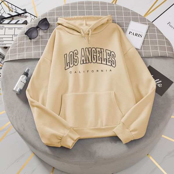 

women hoodie los angeles california letter print oversized swearshirt harajuku s streetwear fashion aesthetic pullovers, Black