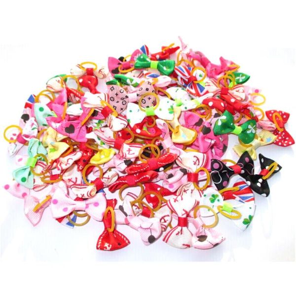 

dog apparel cute rubber band pet bowknot headwear handmade grooming accessories mixed ribbon hair bow