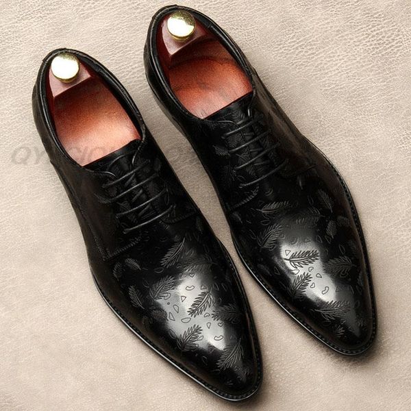 

dress shoes luxury classic mens brogue oxfords genuine cow leather black pointed toe lace up male formal footwear wedding party cbob