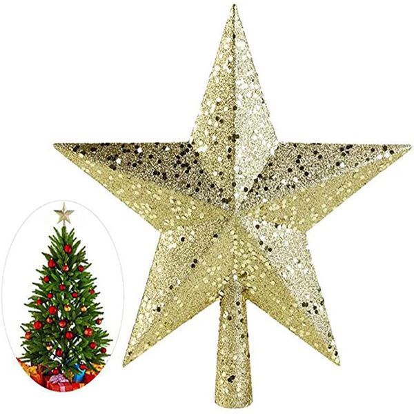 

christmas decorations star 8inch golden tree hat glitter decoration for