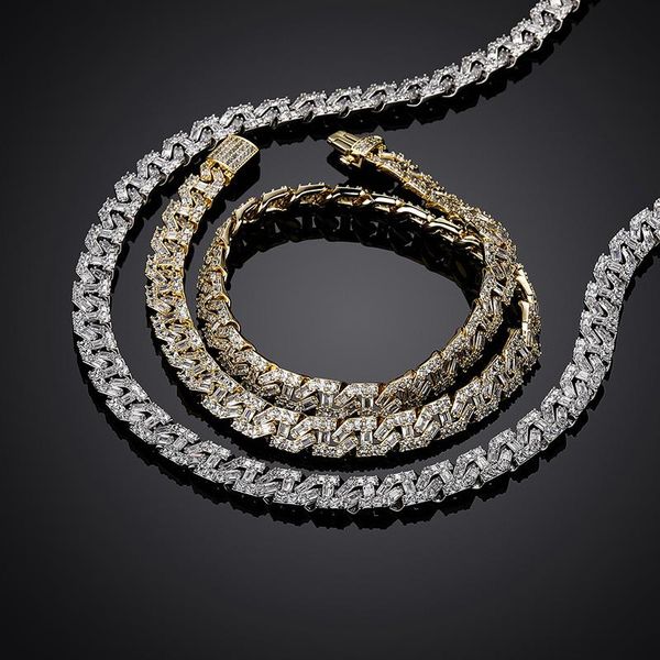 

chains hip hop 3a+ cz stone paved bling out 9mm coffee beans solid geometric link chain chokers necklace for men rapper jewelry, Silver