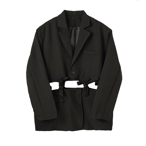 IEFB /abbigliamento da uomo cappotto con lacci multi-stile con orlo diviso e fasciatura due diversi blazer neri monopetto uomo Y3933 210524