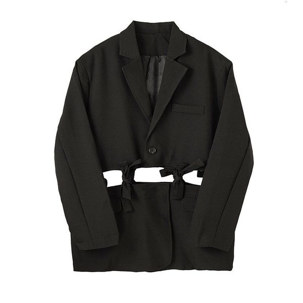 

iefb /men's wear split bandage hem multi-style lace-up suit coat two different wearing single breasted black blazers male y3933 210524, White;black
