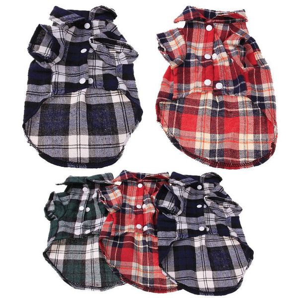 

dog apparel pet clothes fall and winter shirt handsome plaid small bichon schnauzer