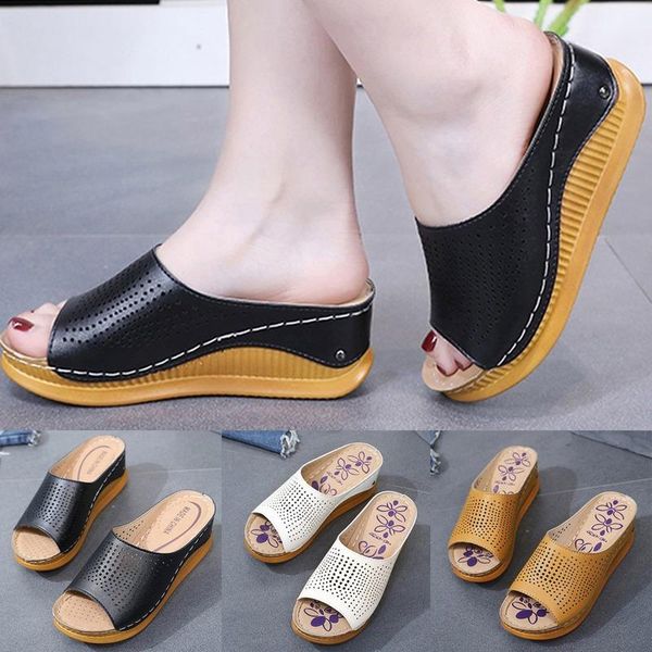 

shoes woman sandals high heels women flat casual summer genuine platform slippers dress, Black