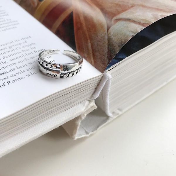 

wedding rings fashion jewelry love sign women 925 sterling silver ring and star adjustable size vintage girl gift, Slivery;golden