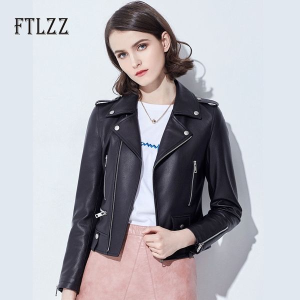 

spring autumn biker leather jacket women fashion slim zipper long sleeved moto pu coats ladies black faux 210602