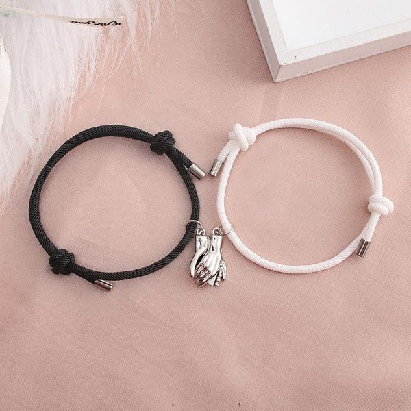 

charm bracelets fashion 2 pieces lover bracelet adjustable paired magnet braclet romantic hold hands couple braslet gift for girlfriend joia, Golden;silver